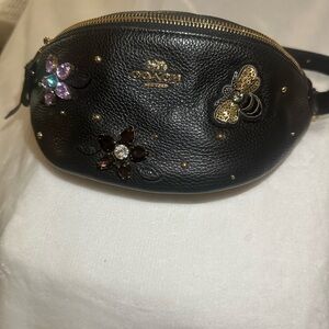 Coach Black Belt Bag with Floral and Insect Accents